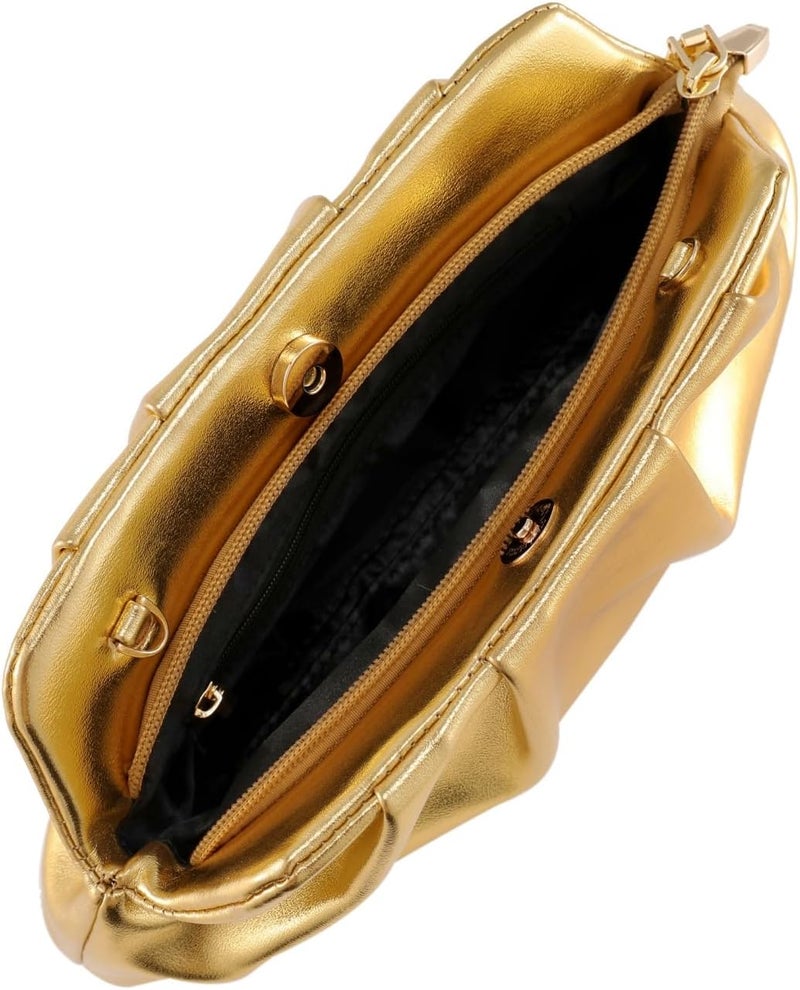 FanChris Evening Bag for Women Ruched Clutch Purse Detachable Metal Chain Crossbody Bag - Image 5